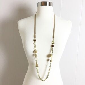 Lugano Long Necklace Gold Toned With Brown With Brown & Taupe Stones